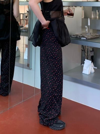 性感撞色緞面小花長褲7