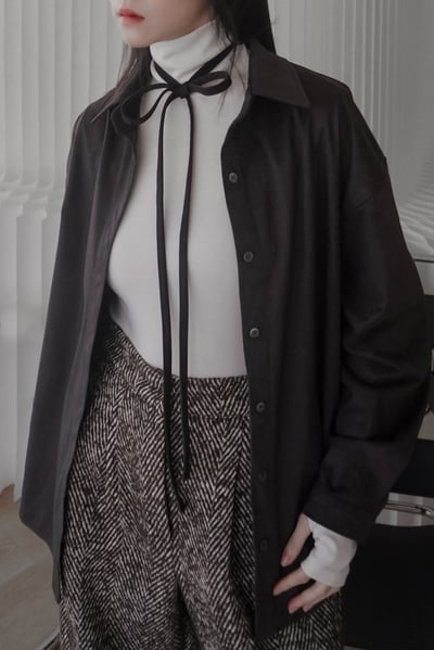 超柔順挺版麂皮襯衫（附綁帶）2