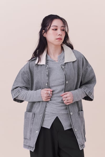 歐巴的針織拼接牛仔襯衫7