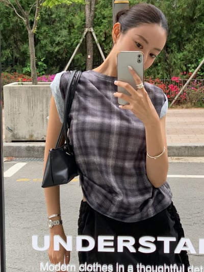 漢南洞時髦格紋不規則上衣5