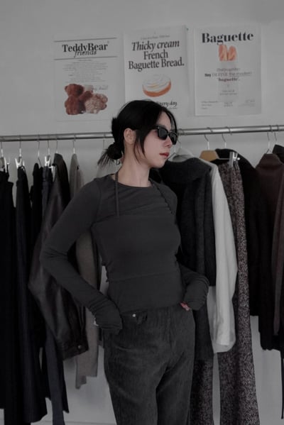 抽抽袖口合身綁帶上衣1