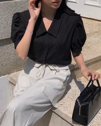 小澎袖蕾絲棉質襯衫12