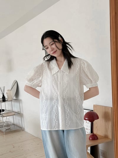 小澎袖蕾絲棉質襯衫9