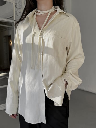 高級低調條紋綁帶式襯衫4