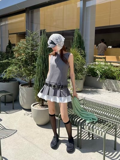 修身拼接西裝百褶洋裝（褲裙）8