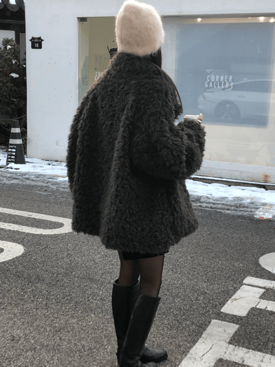 時髦小翻領毛絨絨外套14