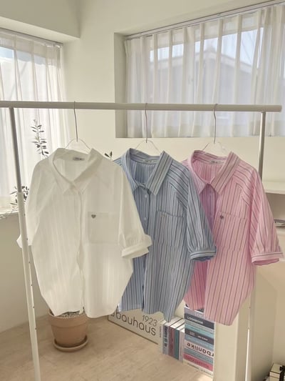 愛心銀標小可愛澎袖條紋襯衫（咩冷同款）15