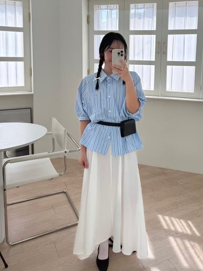 愛心銀標小可愛澎袖條紋襯衫（咩冷同款）7