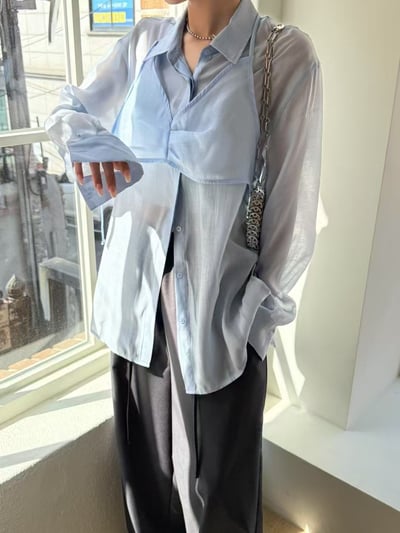 春夏光澤感兩件式透膚襯衫10