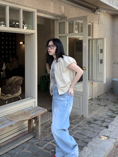 雙拉鏈抓皺設計背心1