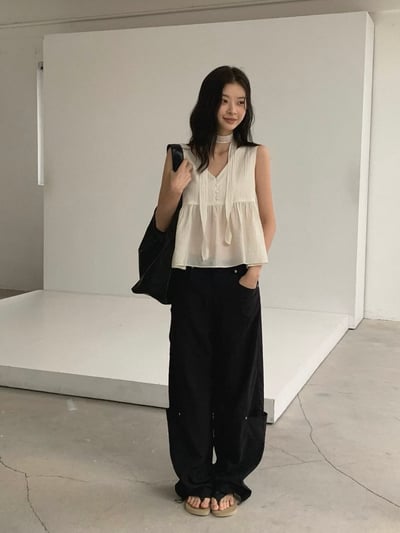 韓系小眾輕透綁帶無袖上衣4
