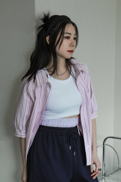 愛心銀標小可愛澎袖條紋襯衫（咩冷同款）3