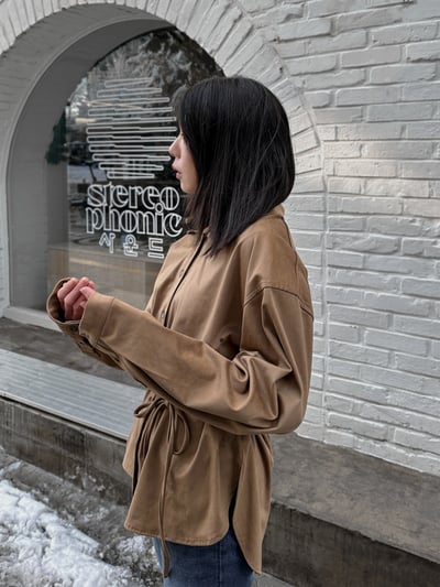 超柔順挺版麂皮襯衫（附綁帶）9