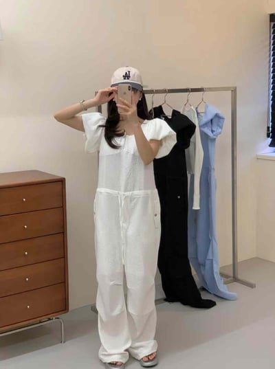 出遊必備花苞袖緹花連身褲（子珊同款）15