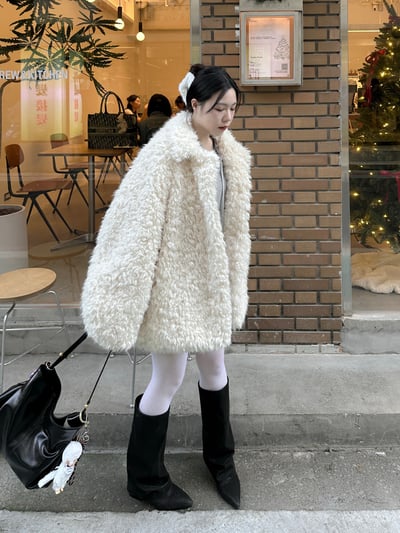 時髦小翻領毛絨絨外套10