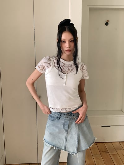 假兩件蕾絲背心上衣4