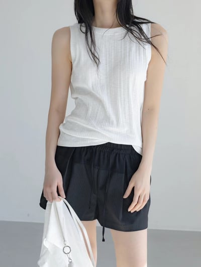 鬆緊拼接西裝條紋短褲11