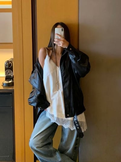 時髦斜下擺蕾絲背心5