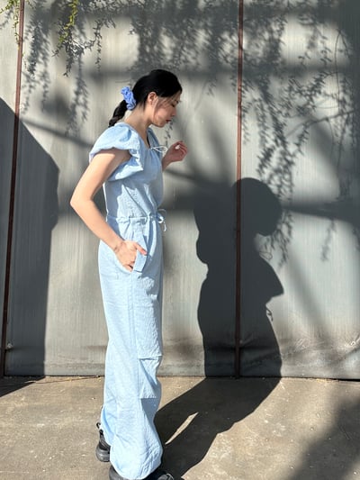 出遊必備花苞袖緹花連身褲（子珊同款）6