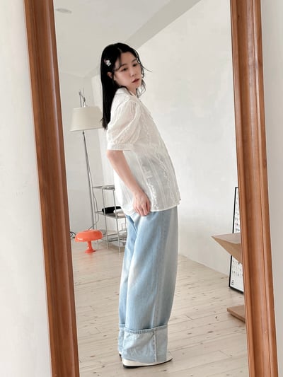 小澎袖蕾絲棉質襯衫8