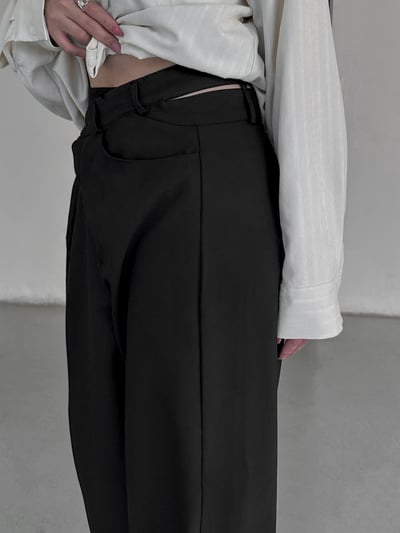 雙層交錯腰頭設計西裝長褲5