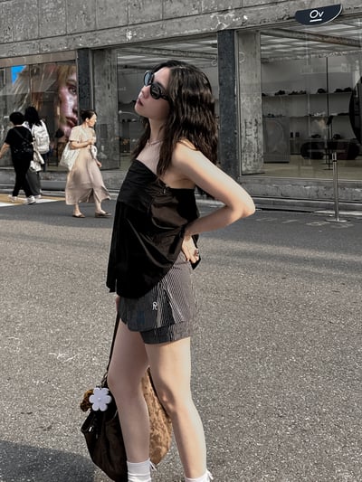 雙層襯衫布條紋短褲2