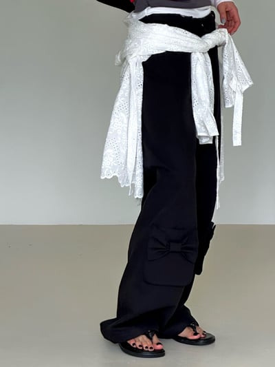 蝴蝶結口袋設計工裝褲3