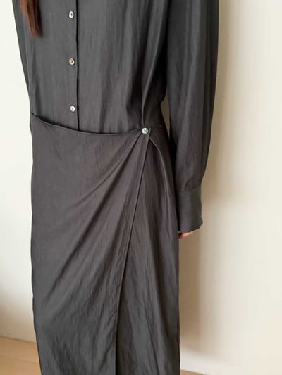 片裙造型排扣開衩襯衫洋裝11