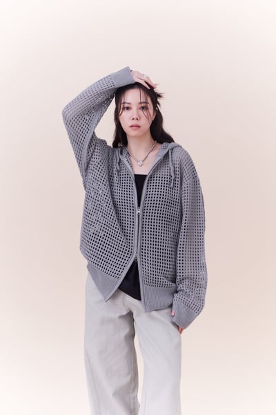 簍空針織休閒連帽外套5