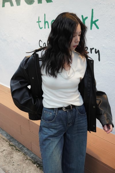 垂墜線條領羊毛短袖針織衫4