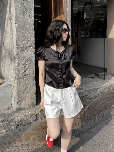 光澤感緞面小圓點襯衫4