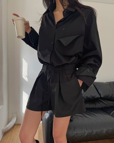 鬆緊拼接西裝條紋短褲13