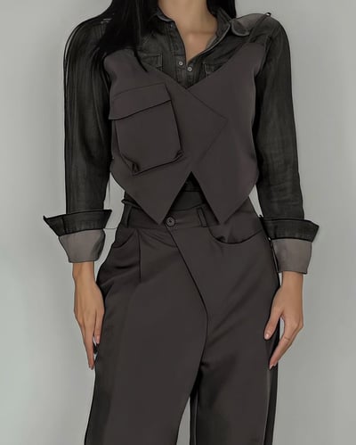 V領大口袋綁帶西裝背心1