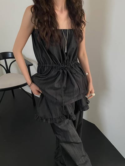 抽繩小口袋軟料牛仔背心12