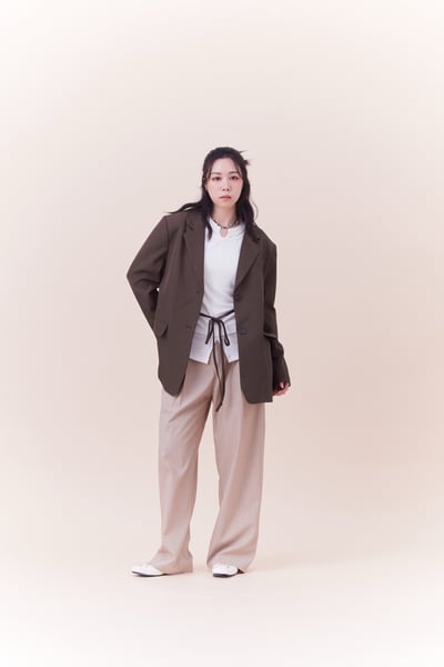 兩件式條紋西裝長褲裙5