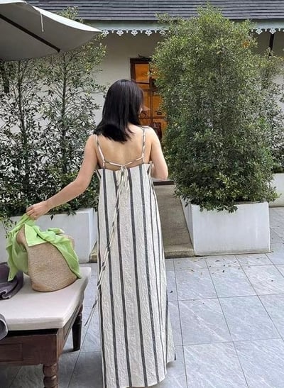度假必備棉麻條紋洋裝7