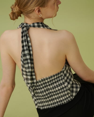 休閒格紋棉質綁帶背心9