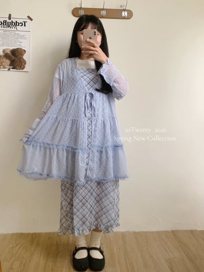 日系點點綁帶罩衫（2colors)4