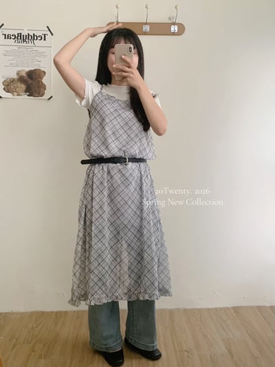 韓系氣質格紋吊帶長洋（2colors)5