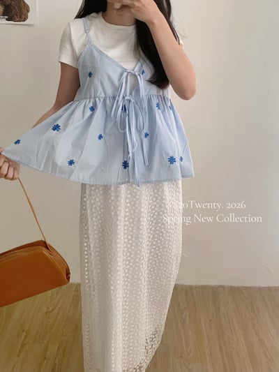 小刺繡花花雙綁帶背心（2colors)8