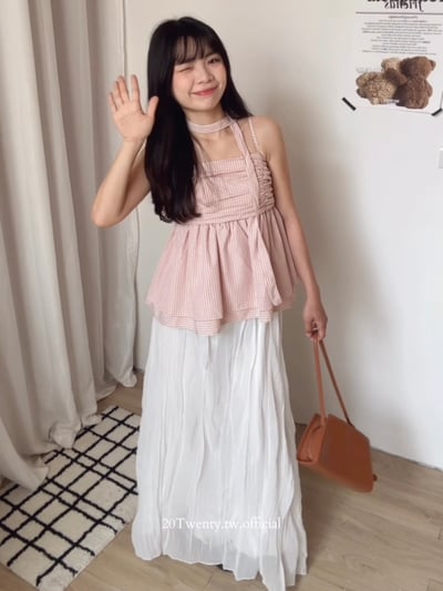 Look1抓皺背心+雪紡半身裙1