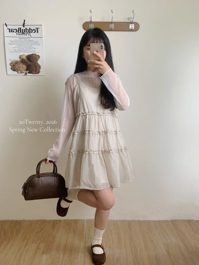 滾邊花紋吊帶短洋（4colors)2