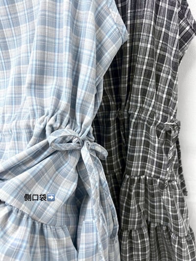 側抽繩格紋短洋（2colors)7