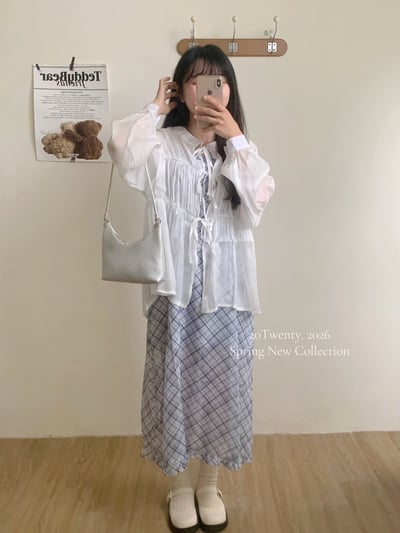 韓系氣質格紋吊帶長洋（2colors)3