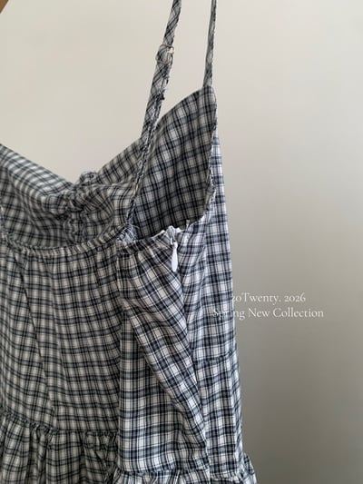 前抽繩格紋長洋裝（2colors)9