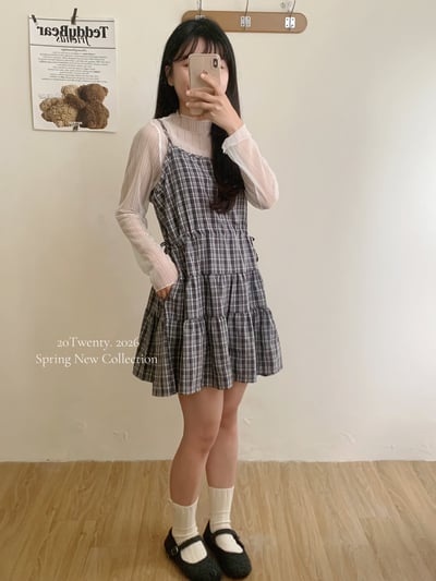 側抽繩格紋短洋（2colors)3
