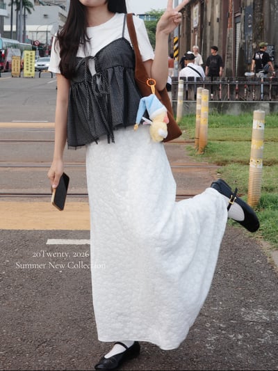 雲朵感格紋背心套裝（2colors)1