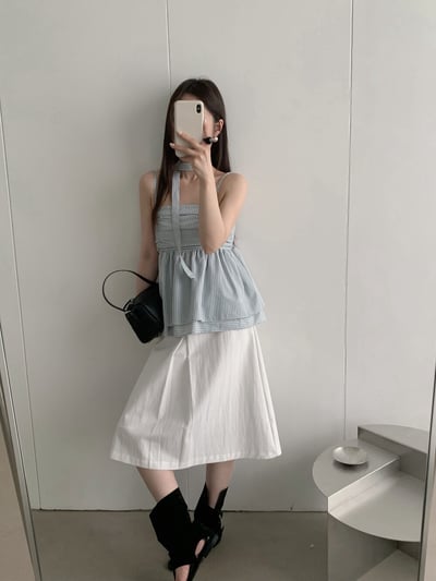 Look1抓皺背心+雪紡半身裙3