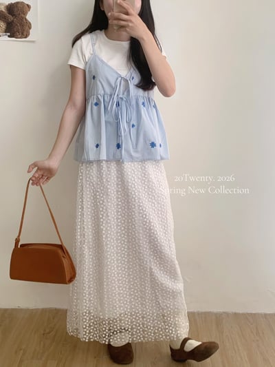 小刺繡花花雙綁帶背心（2colors)9