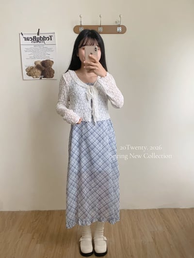 韓系氣質格紋吊帶長洋（2colors)4